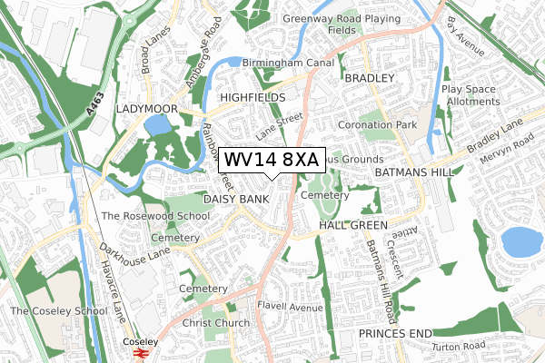 WV14 8XA map - small scale - OS Open Zoomstack (Ordnance Survey)