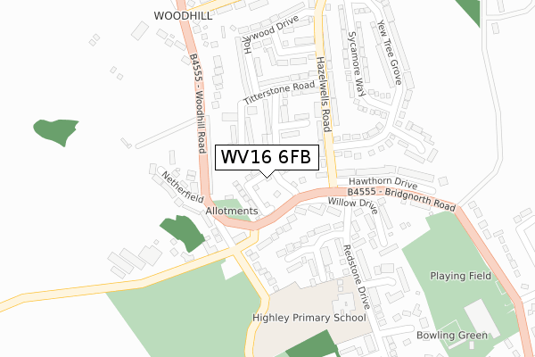 WV16 6FB map - large scale - OS Open Zoomstack (Ordnance Survey)