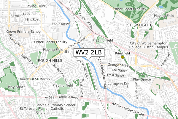 WV2 2LB map - small scale - OS Open Zoomstack (Ordnance Survey)