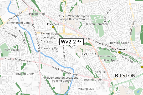 WV2 2PF map - small scale - OS Open Zoomstack (Ordnance Survey)