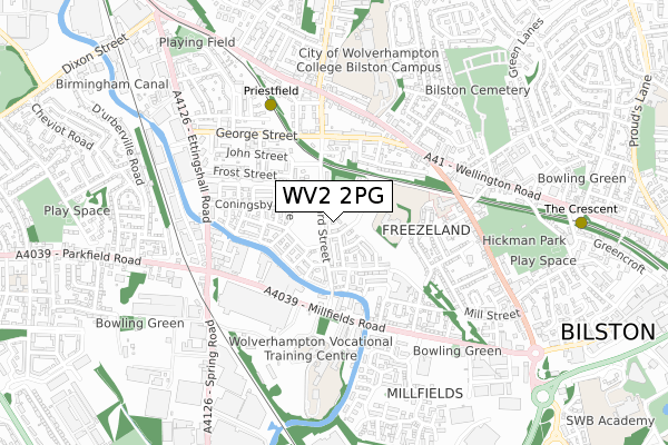 WV2 2PG map - small scale - OS Open Zoomstack (Ordnance Survey)