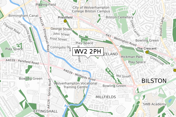 WV2 2PH map - small scale - OS Open Zoomstack (Ordnance Survey)