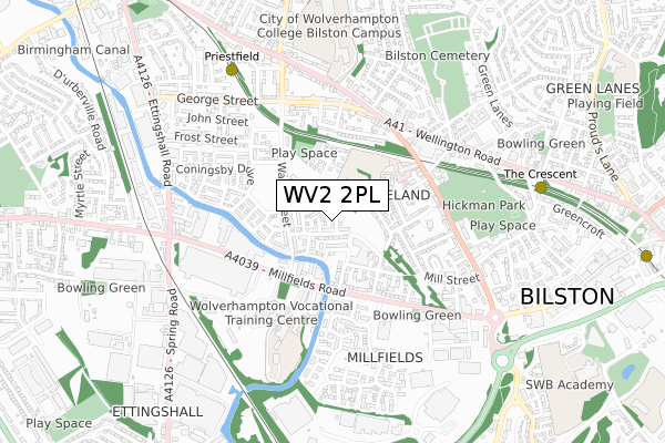 WV2 2PL map - small scale - OS Open Zoomstack (Ordnance Survey)