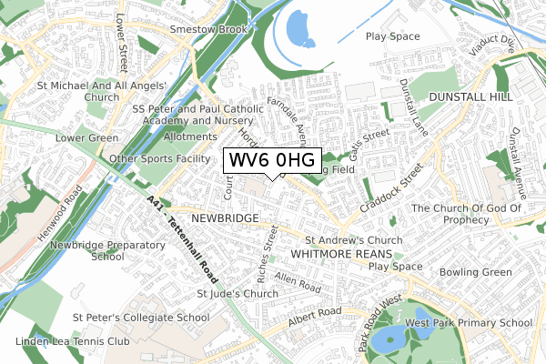 WV6 0HG map - small scale - OS Open Zoomstack (Ordnance Survey)