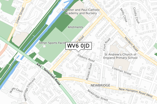 WV6 0JD map - large scale - OS Open Zoomstack (Ordnance Survey)