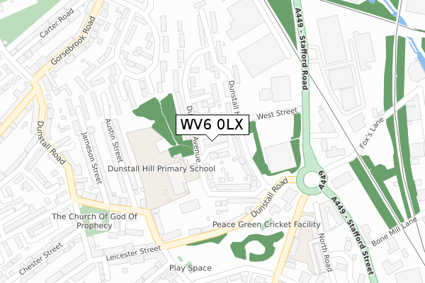 WV6 0LX map - large scale - OS Open Zoomstack (Ordnance Survey)