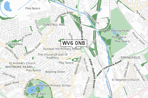 WV6 0NB map - small scale - OS Open Zoomstack (Ordnance Survey)