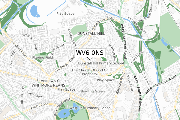 WV6 0NS map - small scale - OS Open Zoomstack (Ordnance Survey)