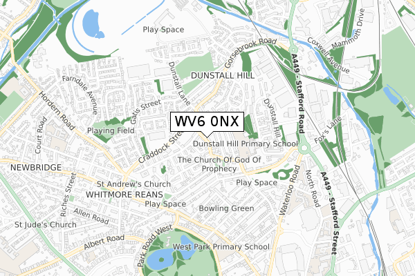 WV6 0NX map - small scale - OS Open Zoomstack (Ordnance Survey)