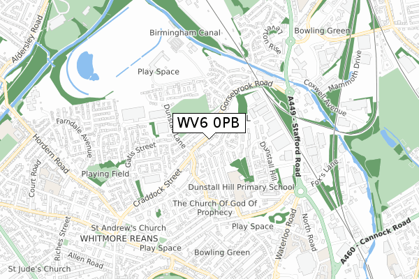 WV6 0PB map - small scale - OS Open Zoomstack (Ordnance Survey)