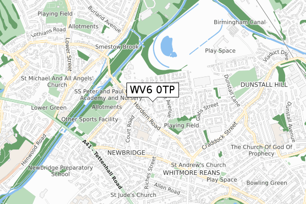 WV6 0TP map - small scale - OS Open Zoomstack (Ordnance Survey)