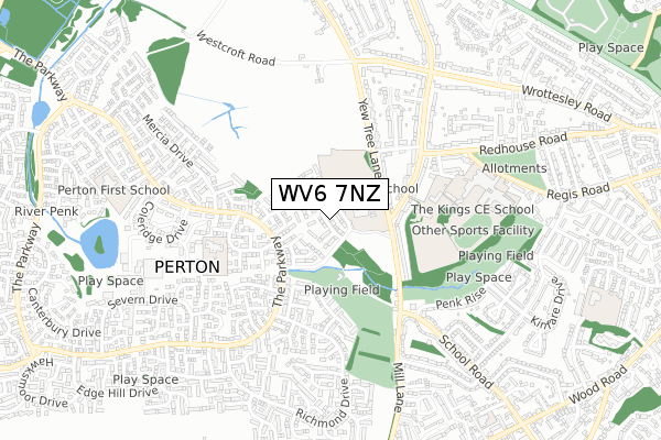 WV6 7NZ map - small scale - OS Open Zoomstack (Ordnance Survey)