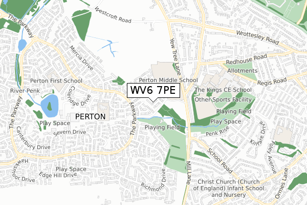 WV6 7PE map - small scale - OS Open Zoomstack (Ordnance Survey)