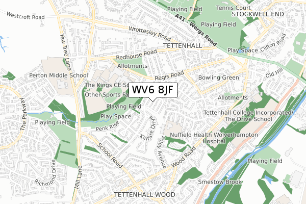 WV6 8JF map - small scale - OS Open Zoomstack (Ordnance Survey)