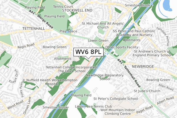 WV6 8PL map - small scale - OS Open Zoomstack (Ordnance Survey)