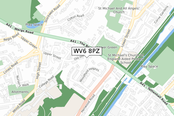 WV6 8PZ map - large scale - OS Open Zoomstack (Ordnance Survey)