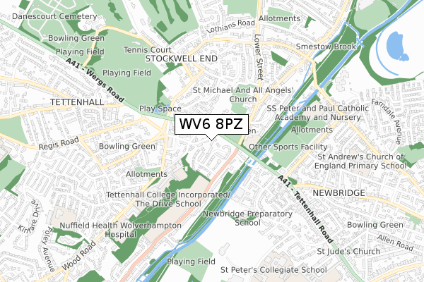 WV6 8PZ map - small scale - OS Open Zoomstack (Ordnance Survey)