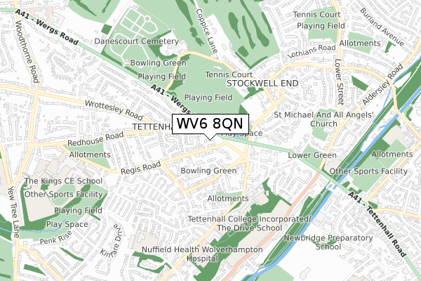 WV6 8QN map - small scale - OS Open Zoomstack (Ordnance Survey)