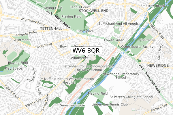 WV6 8QR map - small scale - OS Open Zoomstack (Ordnance Survey)