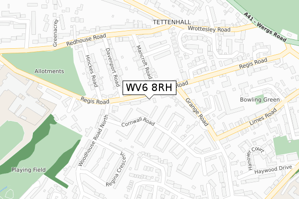 WV6 8RH map - large scale - OS Open Zoomstack (Ordnance Survey)