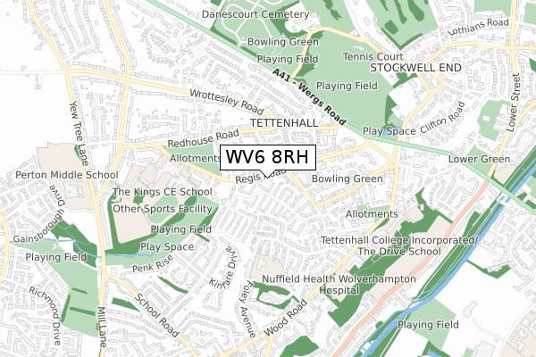 WV6 8RH map - small scale - OS Open Zoomstack (Ordnance Survey)