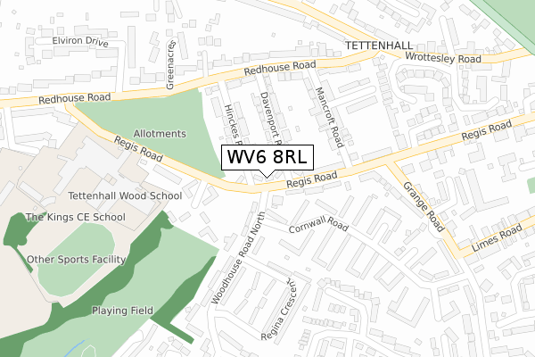 WV6 8RL map - large scale - OS Open Zoomstack (Ordnance Survey)