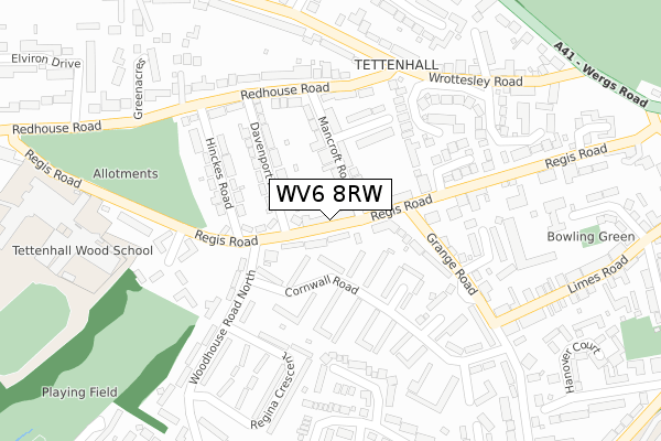 WV6 8RW map - large scale - OS Open Zoomstack (Ordnance Survey)