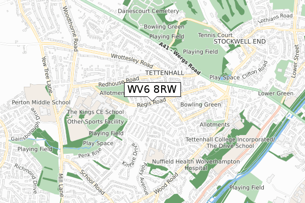 WV6 8RW map - small scale - OS Open Zoomstack (Ordnance Survey)