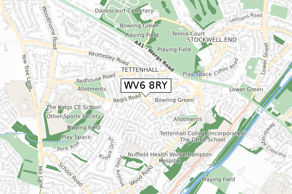 WV6 8RY map - small scale - OS Open Zoomstack (Ordnance Survey)