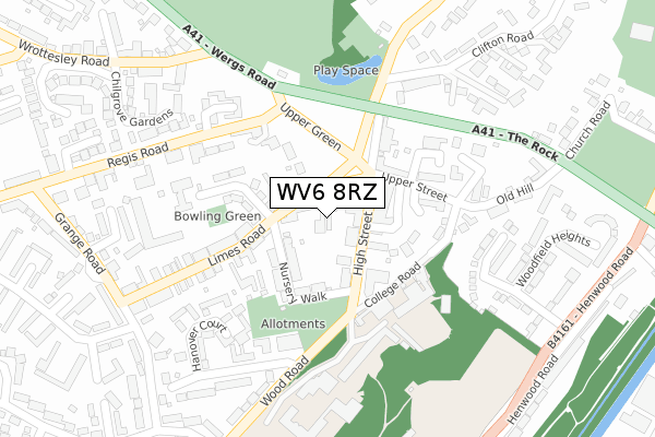 WV6 8RZ map - large scale - OS Open Zoomstack (Ordnance Survey)