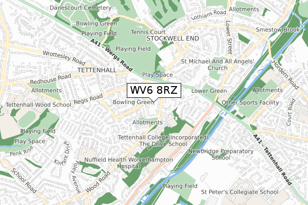 WV6 8RZ map - small scale - OS Open Zoomstack (Ordnance Survey)