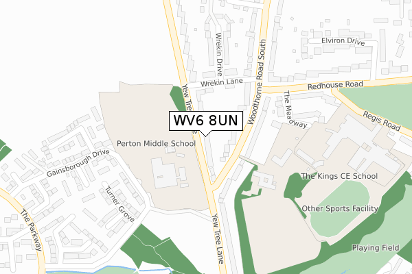 WV6 8UN map - large scale - OS Open Zoomstack (Ordnance Survey)