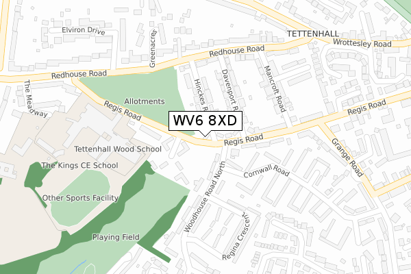 WV6 8XD map - large scale - OS Open Zoomstack (Ordnance Survey)