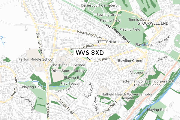 WV6 8XD map - small scale - OS Open Zoomstack (Ordnance Survey)