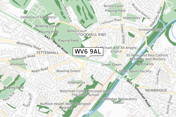 WV6 9AL map - small scale - OS Open Zoomstack (Ordnance Survey)