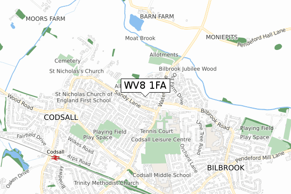 WV8 1FA map - small scale - OS Open Zoomstack (Ordnance Survey)