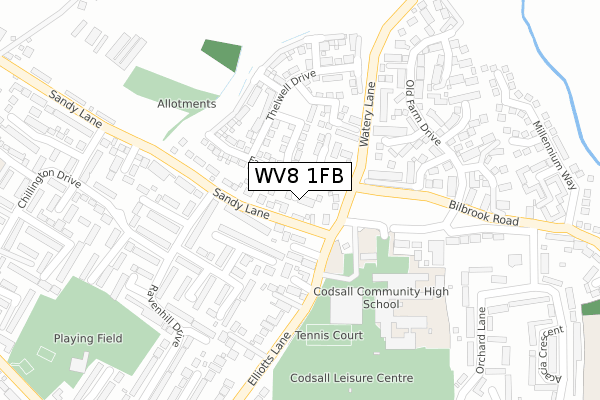 WV8 1FB map - large scale - OS Open Zoomstack (Ordnance Survey)