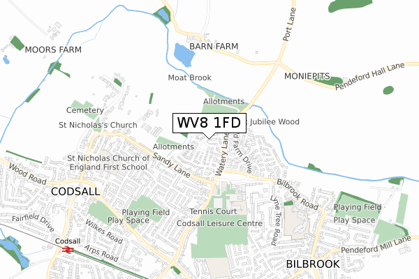 WV8 1FD map - small scale - OS Open Zoomstack (Ordnance Survey)