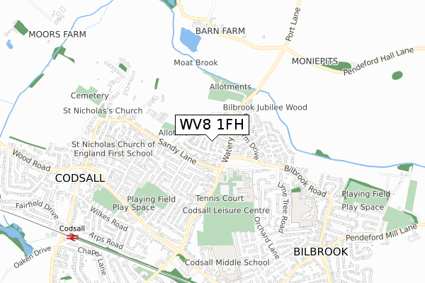 WV8 1FH map - small scale - OS Open Zoomstack (Ordnance Survey)