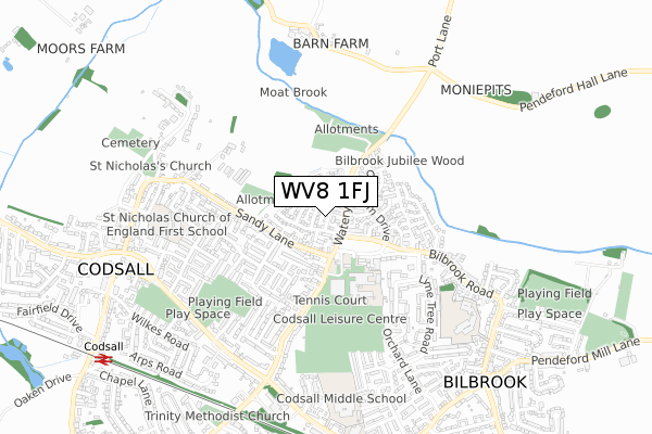 WV8 1FJ map - small scale - OS Open Zoomstack (Ordnance Survey)