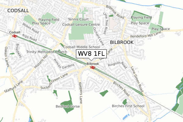 WV8 1FL map - small scale - OS Open Zoomstack (Ordnance Survey)