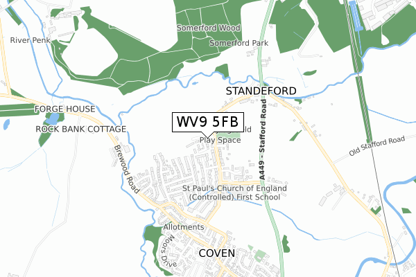 WV9 5FB map - small scale - OS Open Zoomstack (Ordnance Survey)