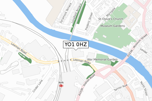 YO1 0HZ map - large scale - OS Open Zoomstack (Ordnance Survey)