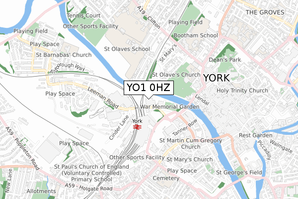 YO1 0HZ map - small scale - OS Open Zoomstack (Ordnance Survey)