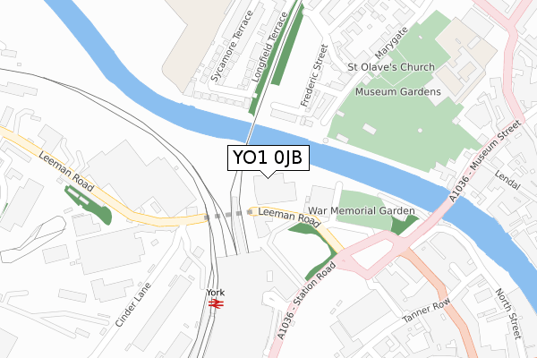 YO1 0JB map - large scale - OS Open Zoomstack (Ordnance Survey)