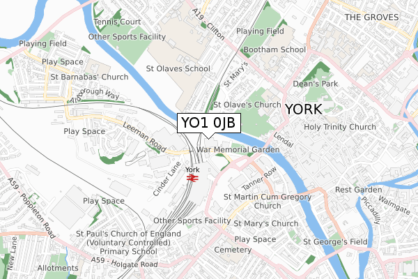 YO1 0JB map - small scale - OS Open Zoomstack (Ordnance Survey)