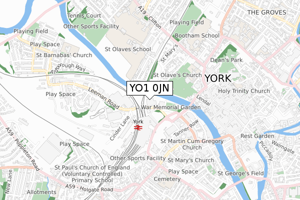 YO1 0JN map - small scale - OS Open Zoomstack (Ordnance Survey)