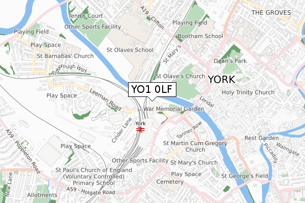 YO1 0LF map - small scale - OS Open Zoomstack (Ordnance Survey)