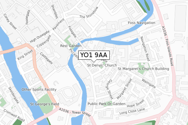 YO1 9AA map - large scale - OS Open Zoomstack (Ordnance Survey)