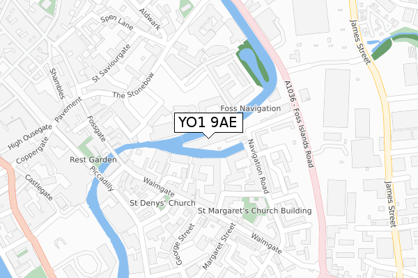 YO1 9AE map - large scale - OS Open Zoomstack (Ordnance Survey)